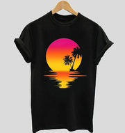 Sunset at the beach | Half sleeve black Tshirt