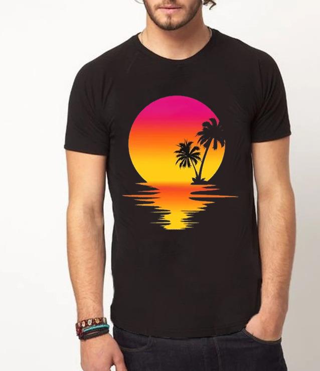 Sunset at the beach | Half sleeve black Tshirt