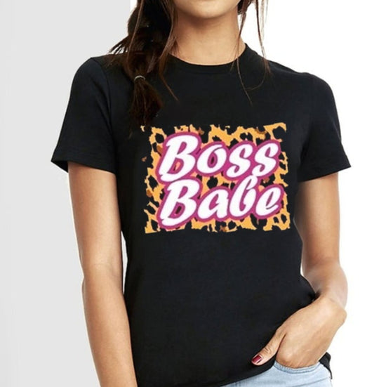 boss babe cheetah print | Black Top T-Shirt
