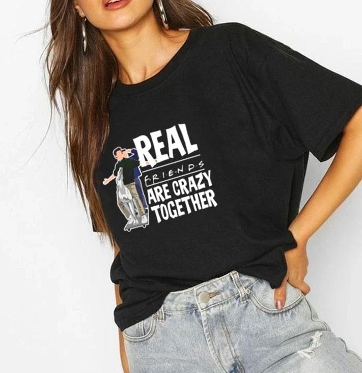 Real friends crazy together. | Half sleeve black Tshirt