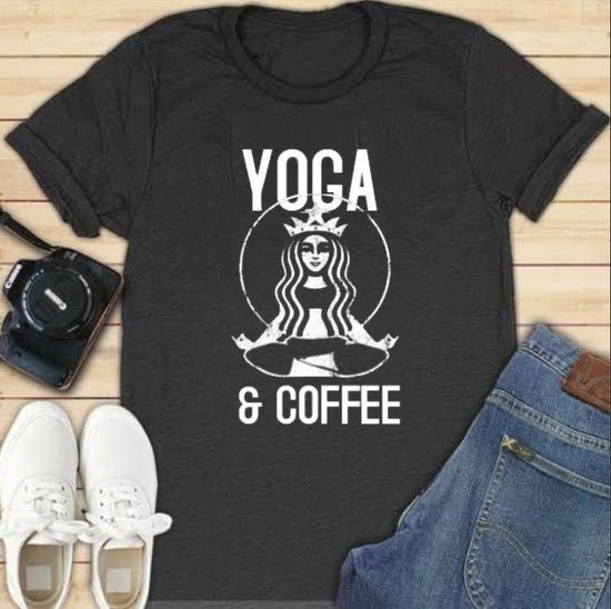 yoga & coffee | Black Top T-Shirt