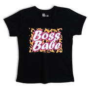 boss babe cheetah print | Black Top T-Shirt