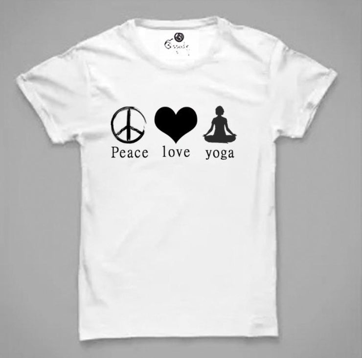peace love yoga | Half sleeve White Tshirt