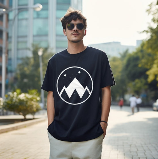 Geometric mountains Black oversize half sleeve t-shirt