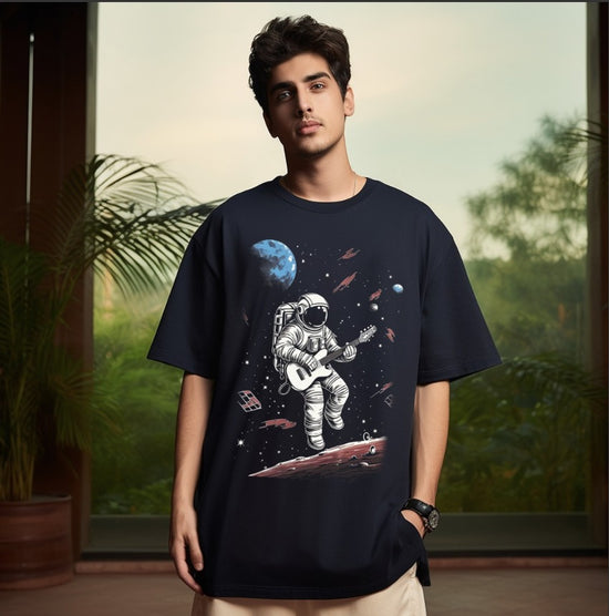 Guitarist cosmonaut Black oversize half sleeve t-shirt