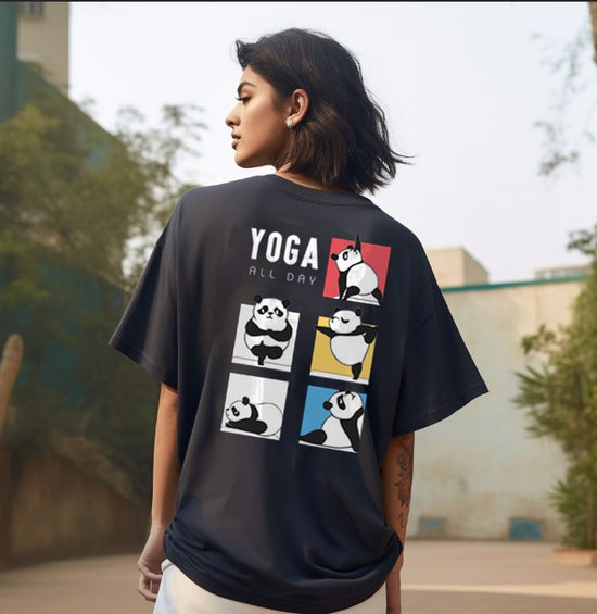 Yoga all day Black oversize half sleeve t-shirt