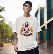 Meditator Hustler white oversize half sleeve t-shirt