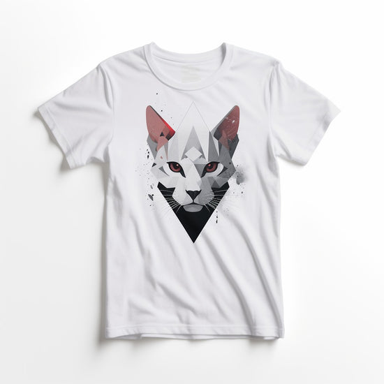 Geometric Cat white half sleeve t-shirt