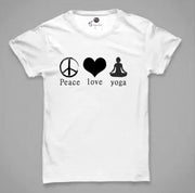 peace love yoga | Half sleeve White Tshirt
