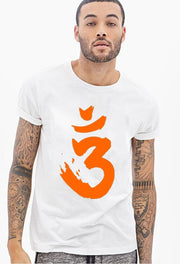 Saffron Om  | Half sleeve White Tshirt