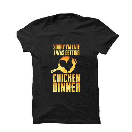 sorry i'm late, I was getting chicken Dinner  | kids t-shirt black