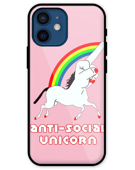 ANTI-SOCIAL UNICORN  |  iPhone 12 Mini glass Phone Case